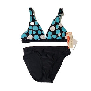 Tropical Honey Blue Green & White Polka Dot Bikini – Size 8 – New with Tags